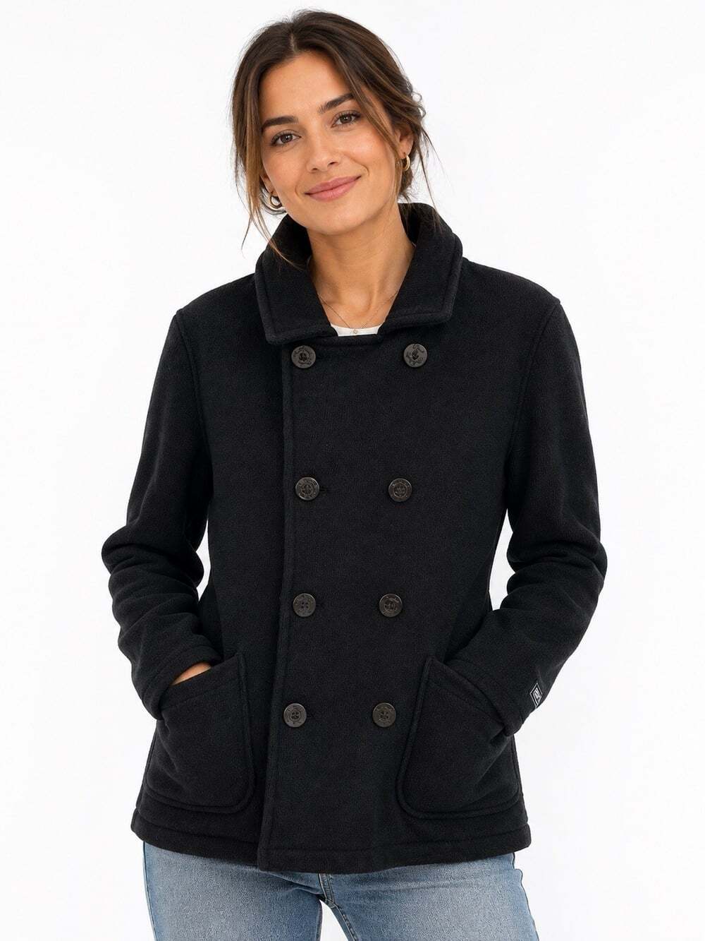 OBEY Propaganda Women’s Small Black Double Breasted Knit Peacoat Jacket